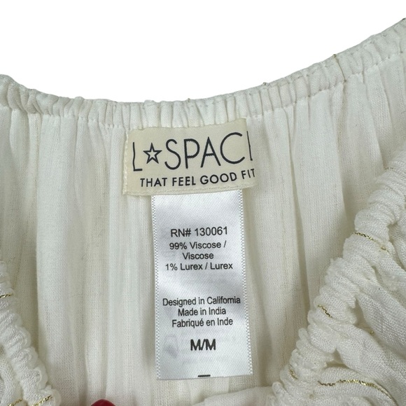 L*SPACE Cassidy Dress Anthropologie White Ruffle Long Sleeve Gold Medium Viscose - Picture 7 of 16